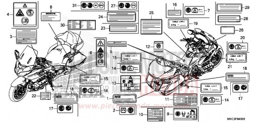 ETIQUETTE DE PRECAUTIONS GL1800DAJ de 2018